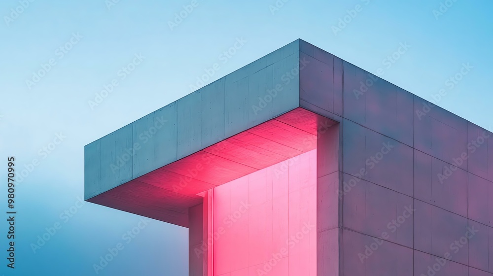 Obraz premium Modern architectural design with vibrant pink and blue hues. A striking example of contemporary urban aesthetics and creativity.