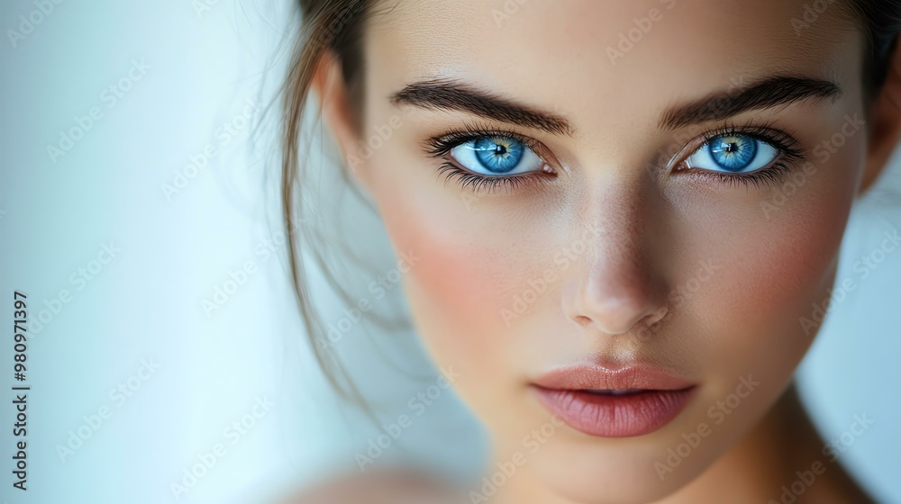 A close-up portrait of a young woman with striking blue eyes and natural beauty, showcasing flawless skin and a serene expression. A close-up portrait of a young woman with striking blue eyes and natural beauty, showcasing flawless skin and a serene expression.