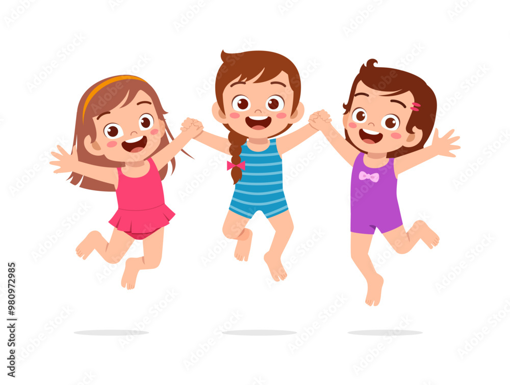 little kid jump and holding hand with friend little kid jump and holding hand with friend