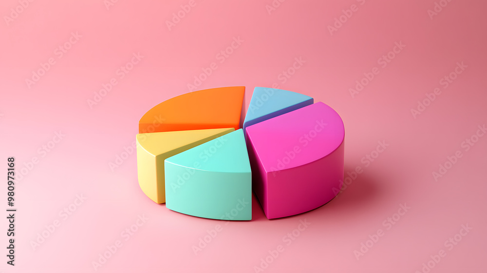 3D rendering pie chart, vivid striking colors, smooth edges, glossy texture, placed on a pastel background for clean, futuristic data visualization. 3D rendering pie chart, vivid striking colors, smooth edges, glossy texture, placed on a pastel background for clean, futuristic data visualization.
