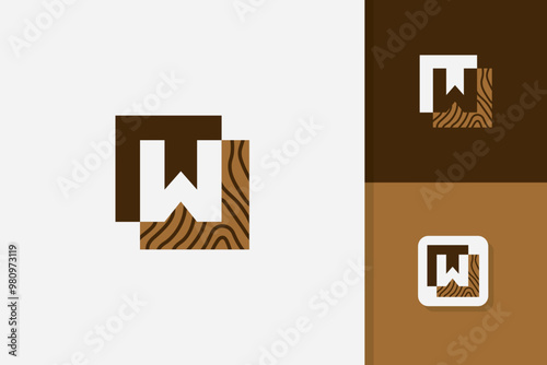 w letter wood logo design vector template