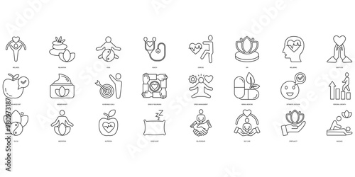 Wellness icons set. Set of editable stroke icons.Set of Wellness