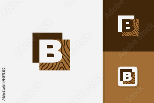 b letter wood logo design vector template