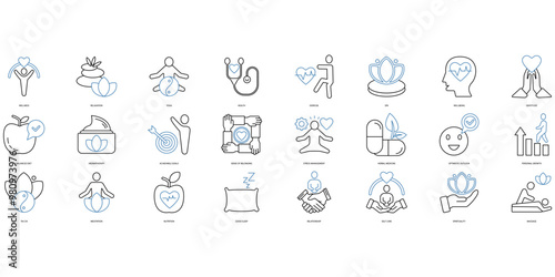 Wellness icons set. Set of editable stroke icons.Set of Wellness