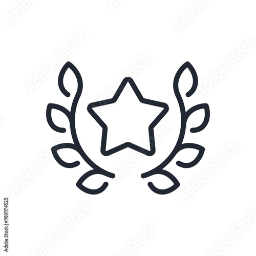 Star inside a laurel wreath editable stroke outline icon isolated on white background flat vector illustration. Pixel perfect. 64 x 64.