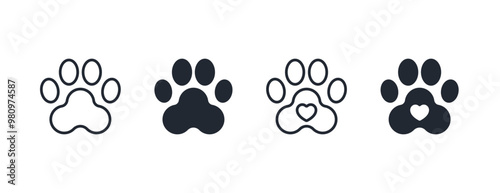 Pet paw editable stroke outline icon isolated on white background flat vector illustration. Pixel perfect. 64 x 64.