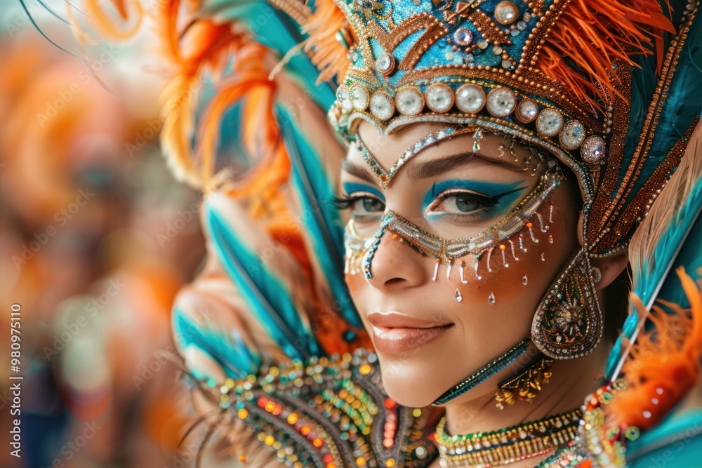 close up image of female artist in carnival costumes at Brazilian Carnival close up image of female artist in carnival costumes at Brazilian Carnival