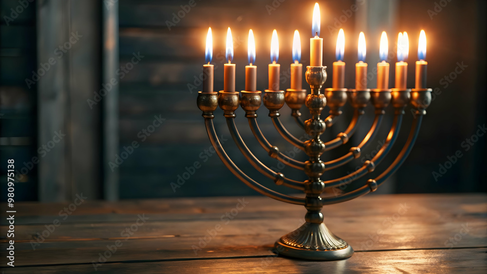 3D Macro of Futuristic Hanukkah Candle with LED Wick Glowing in Neon Colors - Close-Up of Modern Holiday Icon 3D Macro of Futuristic Hanukkah Candle with LED Wick Glowing in Neon Colors - Close-Up of Modern Holiday Icon