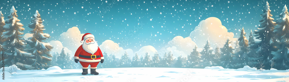 Obraz premium Create a Vector Illustration of Santa in a Winter Wonderland Landscape, Snowy Elements Isolated on White Background Ideal for Infographics