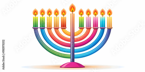 Vibrant Flat Glowing Menorah Illustration: Spiritual Festive Artwork for Hanukkah Celebrations � Vivid Colors & Warm Candle Glow in Digital Art Style