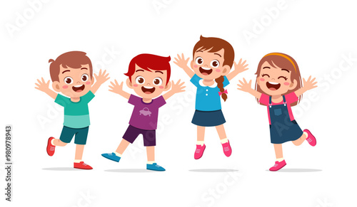 little kid and friend raise hand up