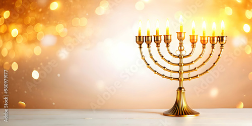 Glowing Menorah with Abstract Candle Flames in Futuristic Digital Art Style - Perfect for Hanukkah Themed Ecommerce Banners in Modern Spiritual Atmosphere