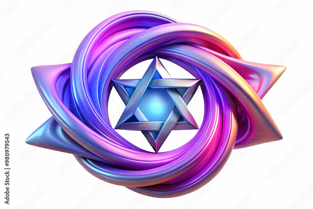 3D Abstract Glowing Star of David with Swirling Neon Colors - Festive Digital Art for Hanukkah Themed Ads and Banners 3D Abstract Glowing Star of David with Swirling Neon Colors - Festive Digital Art for Hanukkah Themed Ads and Banners