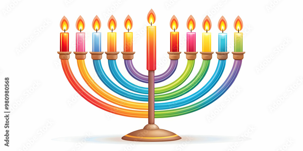 Vibrant Flat Glowing Menorah with Candles - Abstract Digital Art for Hanukkah Celebrations and Festive Advertisements Vibrant Flat Glowing Menorah with Candles - Abstract Digital Art for Hanukkah Celebrations and Festive Advertisements