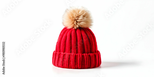 Cozy Flat Flying Winter Hat with Pom Pom Isolated on White - Stylish Seasonal Accessory for Fashion Promotions and Warmth