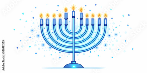 Vibrant Flat Glowing Hanukkah Candles with Neon Sparks - Abstract Art for Holiday Ecommerce Promotions