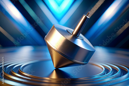 Macro Close-Up of Spinning Dreidel Tip on Futuristic Glowing Surface: Capturing Hanukkah Energy in a Modern Tech-Driven Concept photo