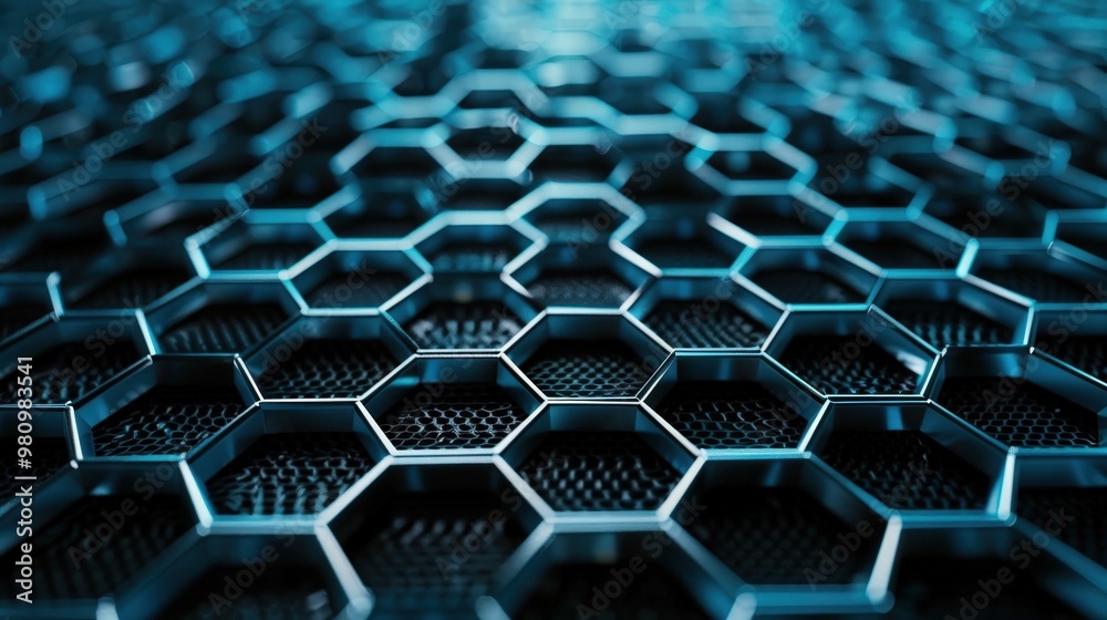 This abstract technology background showcases a mesh of digital hexagons and interconnected lines. This abstract technology background showcases a mesh of digital hexagons and interconnected lines.
