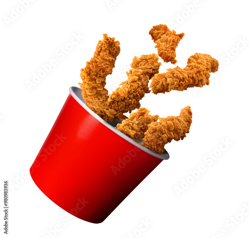 Obraz na plátne Title: Fried Chicken hot crispy strips crunchy pieces of tenders in a Bucket - l