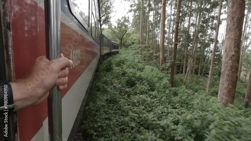 Travelling by Train in Sri Lanka's Mountains and Jungle Outside View POV
