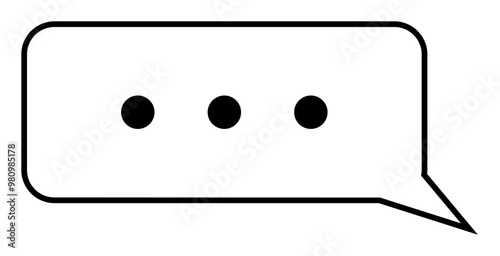Black outlined speech bubble with three centered dots suggests typing or ongoing conversation. Ideal for text message, chat, communication apps, waiting, notification.