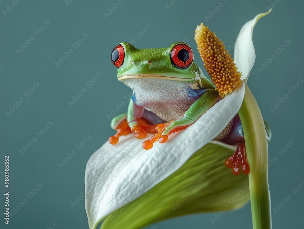 Naklejka premium Red-eyed Frog on Flower