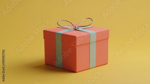 Colorful gift box, tied with string, minimalist style, 3D illustration