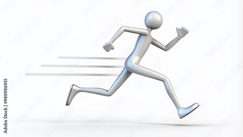 Simple stick figure in motion, legs and arms stretched in a dynamic pose, conveying energy and speed as