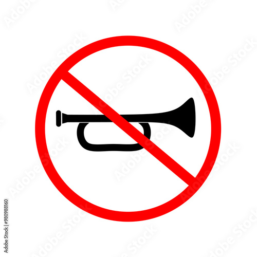 vector of no horn sounding symbol on white background. trumpet sounding prohibition icon