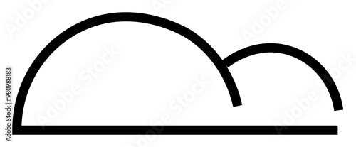 Simple black lines form a half cloud with a sun and horizontal line below. Ideal for abstract art, minimalist design, weather symbols, childrens books, and educational content. Modern vector style.