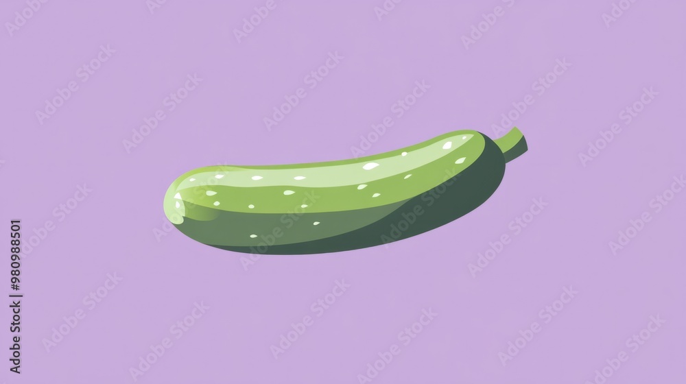 A minimal cucumber icon with light shading on a pastel lavender background, clean and colorful. A minimal cucumber icon with light shading on a pastel lavender background, clean and colorful.