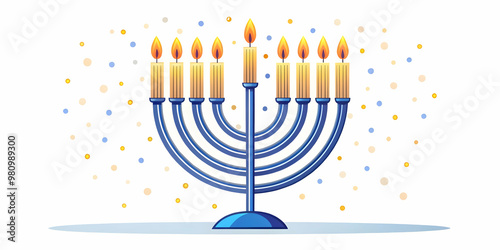 Vibrant Flat Glowing Hanukkah Candles with Neon Sparks - Dynamic Abstract Digital Art for Holiday Ecommerce Promotions