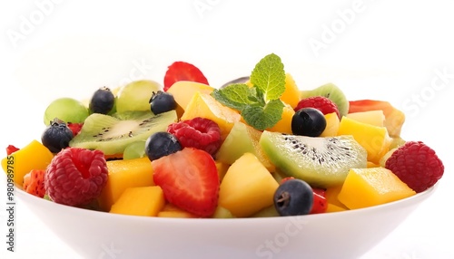 Fresh Fruit Salad in White Bowl