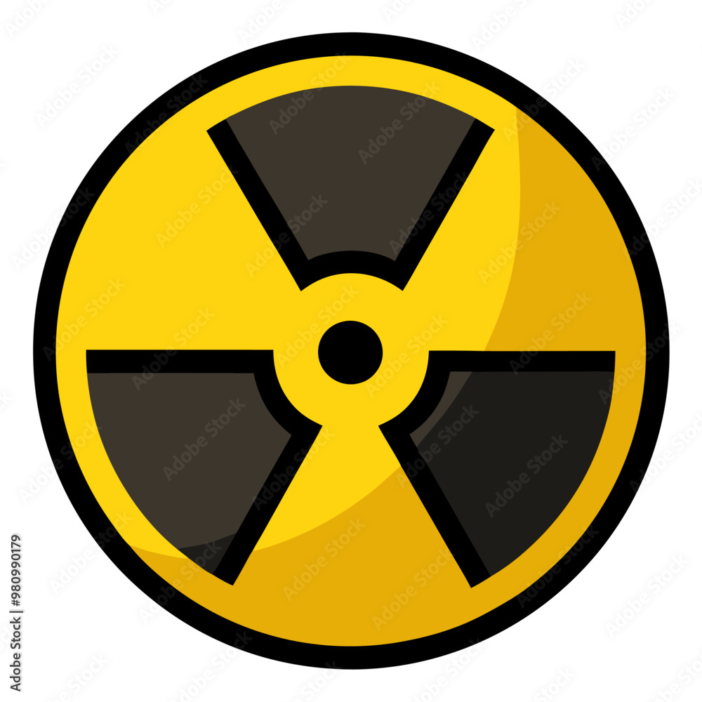 A bright yellow and black radioactive warning sign on a pure white background A bright yellow and black radioactive warning sign on a pure white background