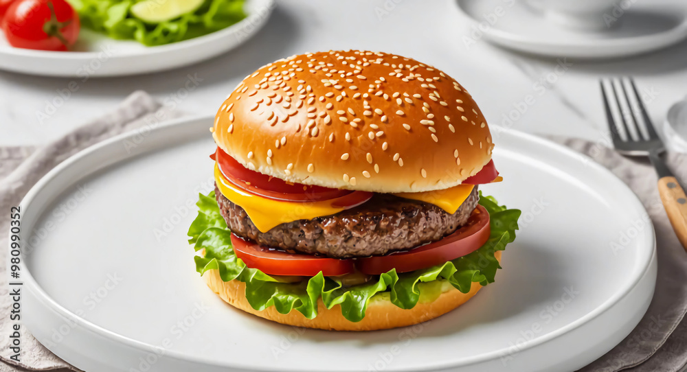 delicious burger on with plate delicious burger on with plate