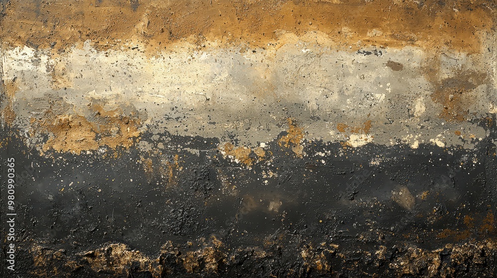 Fototapeta premium Abstract Composition of Dirt, Brush Strokes, and Striped Textures in Horizontal Layout