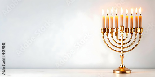 Elegant Minimalist Flat Vector Illustration of Hanukkah Candles and Menorah Silhouette on White Background | Perfect for Promotional Text and Smart Business Design