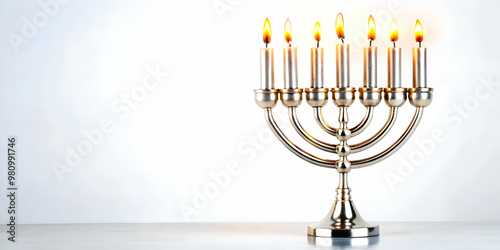 Futuristic Metallic Menorah: Close-Up of Glowing Hanukkah Candles with Modern High-Tech Feel - Artistic Vector Illustration