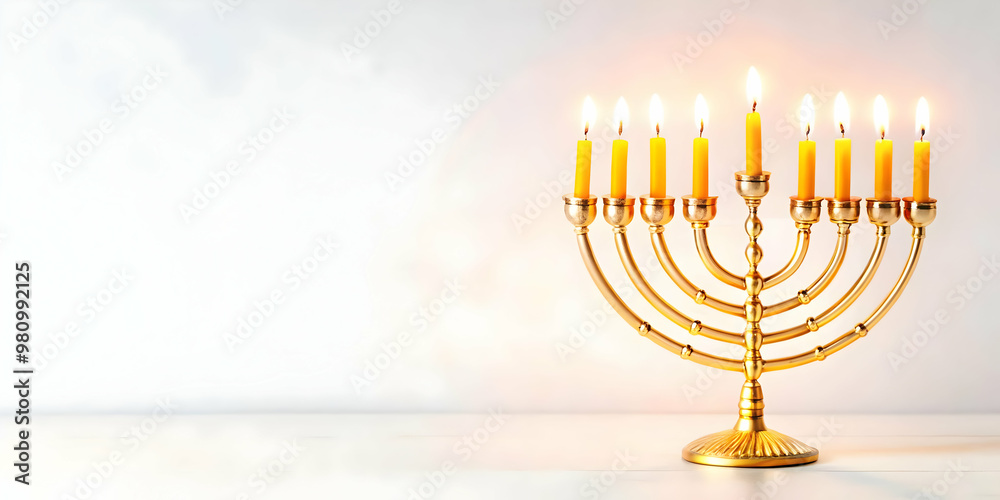Modern Flat Glowing Menorah with Abstract Candle Flames in Digital Art Style for Hanukkah Ecommerce Banners Modern Flat Glowing Menorah with Abstract Candle Flames in Digital Art Style for Hanukkah Ecommerce Banners