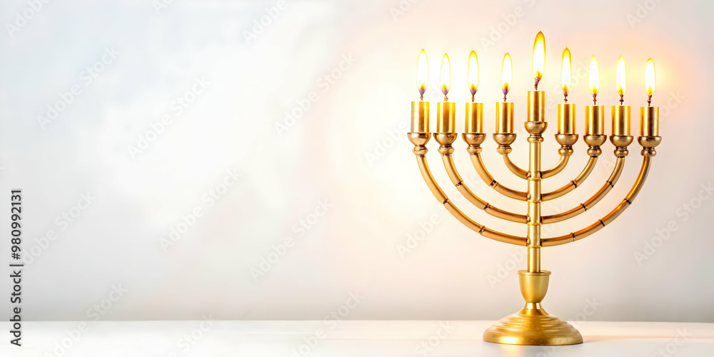 Flat Glowing Menorah with Abstract Candle Flames - Futuristic Digital Art for Modern Hanukkah Ecommerce Banners Flat Glowing Menorah with Abstract Candle Flames - Futuristic Digital Art for Modern Hanukkah Ecommerce Banners