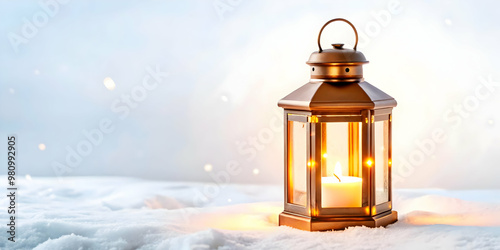 Flat Floating Winter Lantern with Glowing Light Isolated on White Background - Cozy Winter Promotions & Festive Infographics Illustration