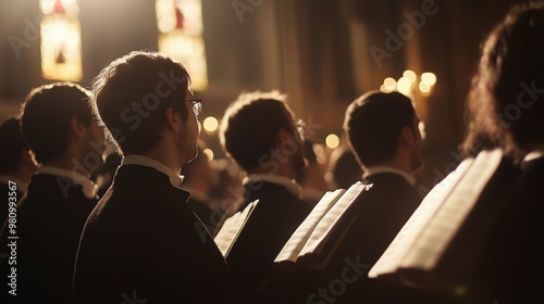 Widescreen frame of a church choir performing a rousing rendition of a beloved carol