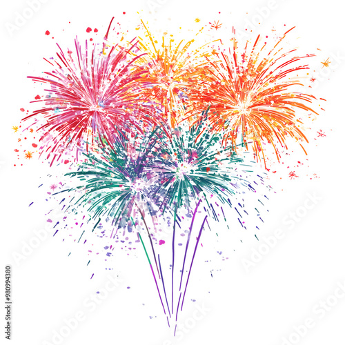 Colorful fireworks display isolated transparent background