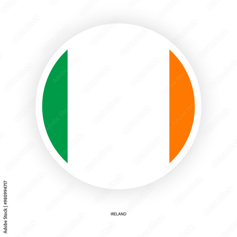 Ireland circle flag icon with shadow on white background. Ireland button icon with white border isolated white background.
Ireland circle flag icon with shadow on white background. Ireland button icon with white border isolated white background.