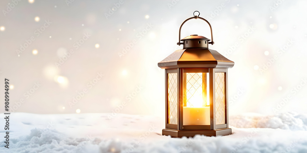Flat Floating Winter Lantern with Glowing Light Isolated on White Background - Cozy Winter Promotions and Festive Infographics