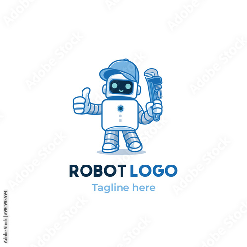 Mechanic robot logo, happy robot
