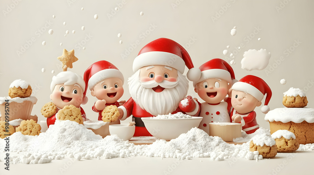 3D Santa Baking Cookies with Kids: Candid Shot of Joy and Laughter in a Fun Baking Activity - Isolated Icon on White Background 3D Santa Baking Cookies with Kids: Candid Shot of Joy and Laughter in a Fun Baking Activity - Isolated Icon on White Background