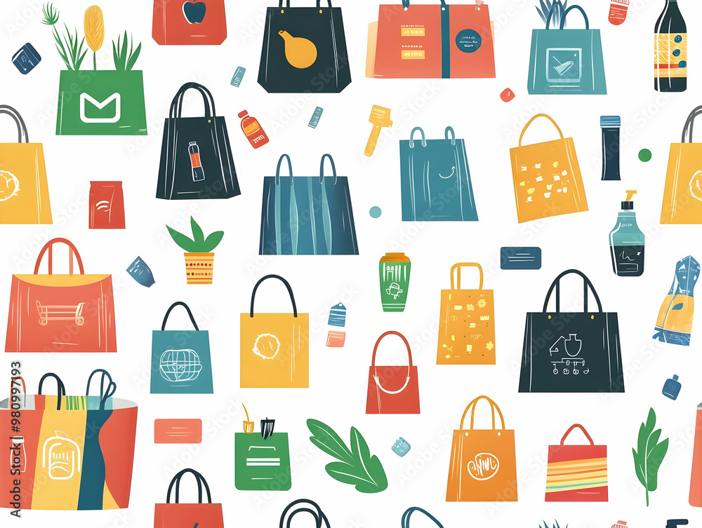 Flat Glossy Reusable Bag Background: A Seamless Eco-Friendly Vector Illustration for Sustainable New Year 2025 Themes Flat Glossy Reusable Bag Background: A Seamless Eco-Friendly Vector Illustration for Sustainable New Year 2025 Themes