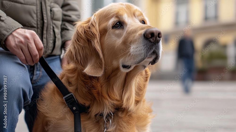 Service Dog Helping in a Public Environment