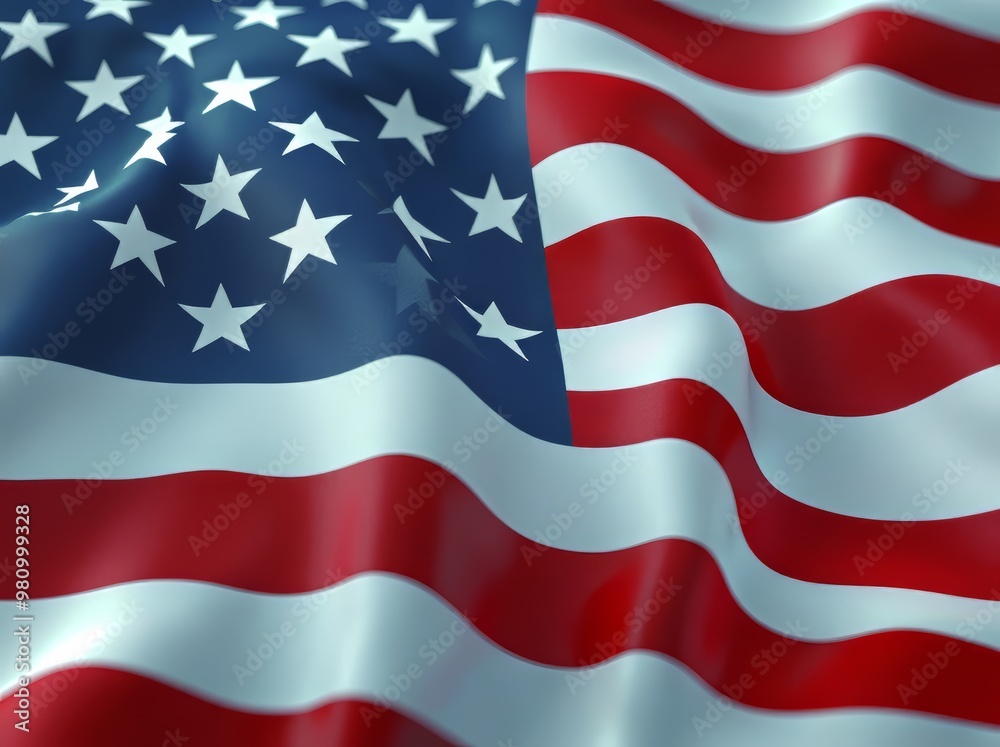 Obraz premium Waving American flag showcasing vibrant red, white, and blue colors.